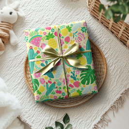 Fruit & Cactus Tropisch Festival Zachte Geel Cadeaupapier