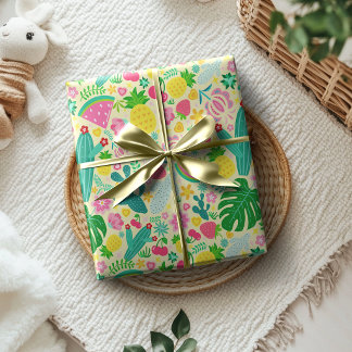 Fruit & Cactus Tropisch Festival Zachte Geel Cadeaupapier
