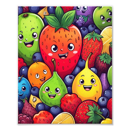 Fruit Cartoon Karakter Fun Food Foto Afdruk (Voorkant)