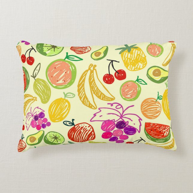 Fruit Doodle patroon omkeerbaar geel Accent Kussen (Voorkant)
