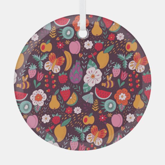 Fruit doodles, handgetekende zomerdecor. glas ornament (Voorkant)