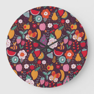 Fruit doodles, handgetekende zomerdecor. grote klok