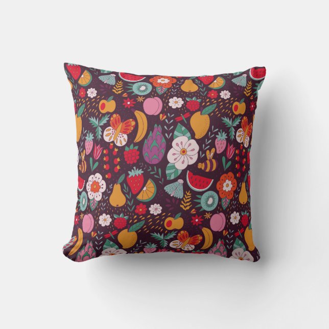 Fruit doodles, handgetekende zomerdecor. kussen (Voorkant)