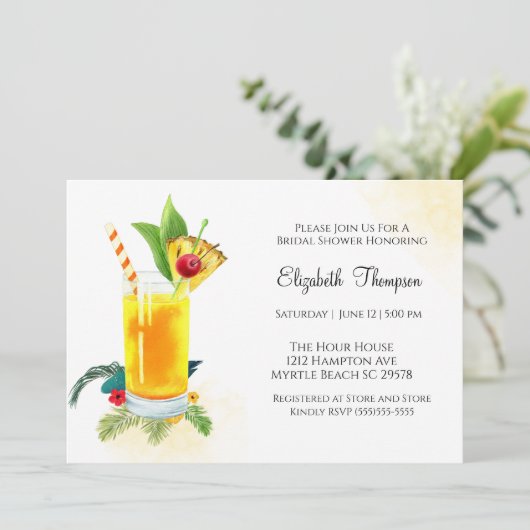 Fruit Drink Cocktail Geel Vrijgezellenfeest Kaart (Staand voorkant)