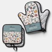 Fruit en katten ovenwant & pannenlap set (Voorkant / Achterkant)