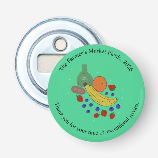 Fruit en Olie Rond Button Flesopener (Voorkant)