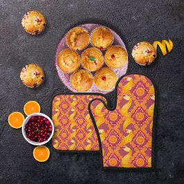 Fruit en schil roze roze  ovenwant & pannenlap set