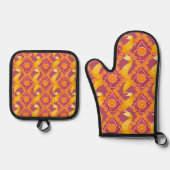 Fruit en schil roze roze ovenwant & pannenlap set (Voorkant)