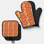 Fruit en schil roze roze ovenwant & pannenlap set (Voorkant / Achterkant)