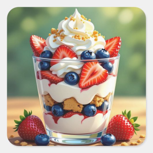 Fruit en yoghurt parfait vierkante sticker (Voorkant)