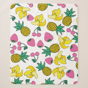 Fruit Fiesta: bananen, ananassen, aardbeien Sherpa Deken