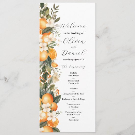 Fruit Floral Sinaasappels Wedding Menu Ceremony De (Voorkant)