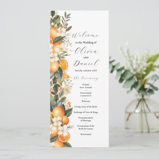 Fruit Floral Sinaasappels Wedding Menu Ceremony De (Staand voorkant)