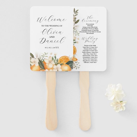 Fruit Floral Sinaasappels Wedding Menu Programma Handwaaier (Voorkant en achterkant)