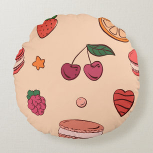 Fruit & Frans Macaronen Patroon Rond Kussen