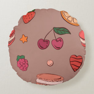 Fruit & Frans Macaronen Patroon Rond Kussen