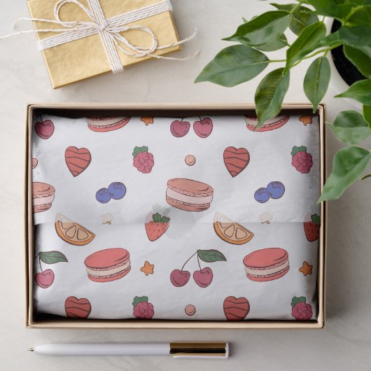 Fruit & Frans Macaronen Patroon Tissuepapier (Geschenk)