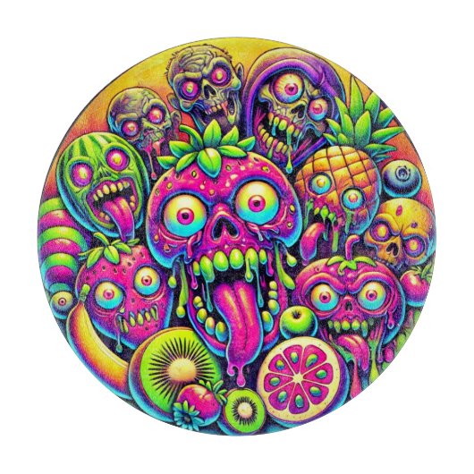 Fruit Frenzy: Neon Zombie Oogst Snijplank (Voorkant)