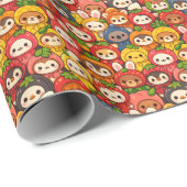 Fruit Friends Parade | Cute Animal Chibi Cadeaupapier (Rol Hoek)
