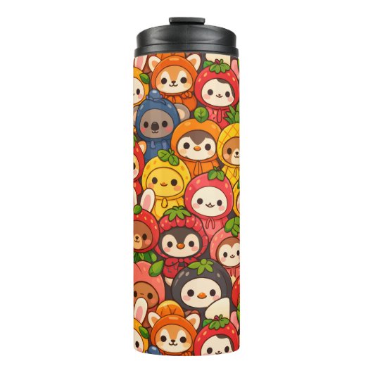 Fruit Friends Parade | Cute Animal Chibi Thermosbeker (Voorkant)