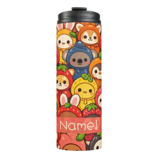 Fruit Friends Parade | Cute Animal Custom Thermosbeker (Voorkant)