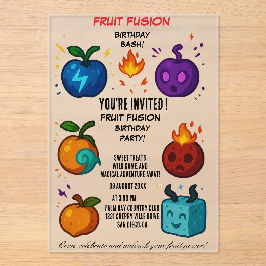 Fruit Fusion verjaardagsfeestje uitnodiging | Kleu (Voorkant)
