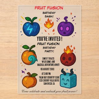 Fruit Fusion Verjaardagsuitnodiging | Kleurrijk Acryl Uitnodigingen