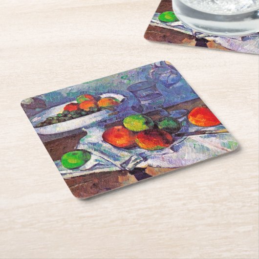 Fruit, glas en appelen, Cezanne Kartonnen Onderzetters (Schuin)