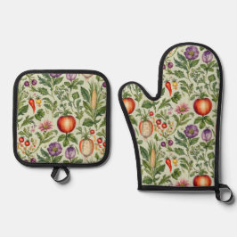 Fruit, groenten, bloemen ovenwant & pannenlap set