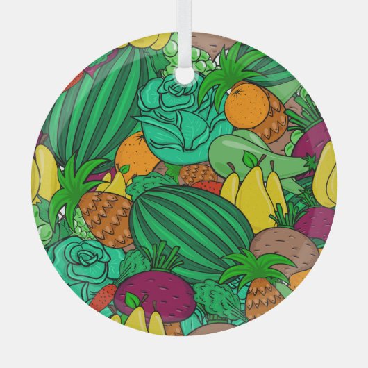 Fruit Groenten Naadloos Vegetarisch Patroon Glas Ornament (Voorkant)