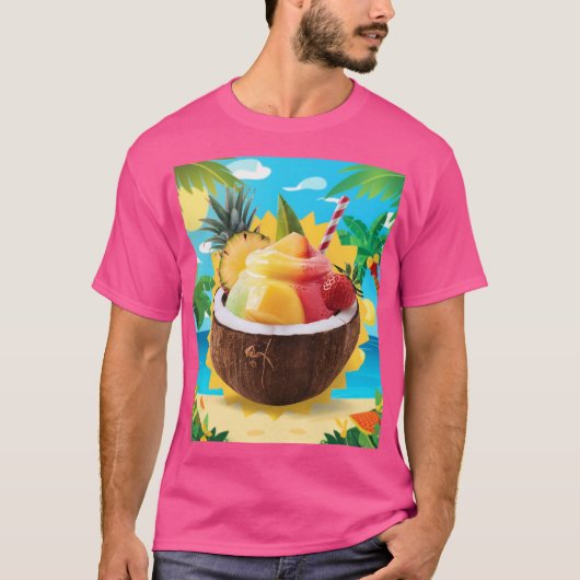 Fruit in Kokosnoot met scène-wow roze van kleur T-shirt (Voorkant)