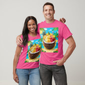 Fruit in Kokosnoot met scène-wow roze van kleur T-shirt (Unisex)