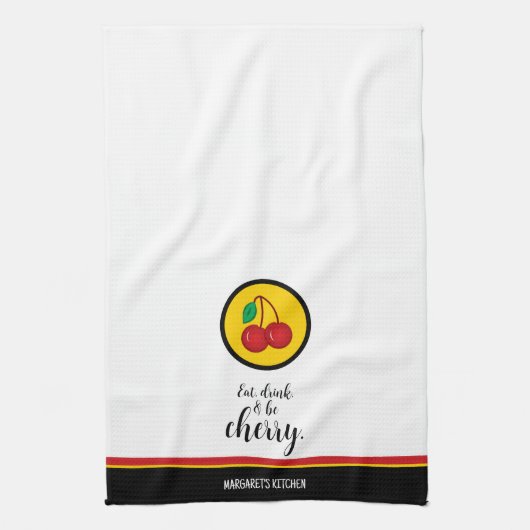 Fruit Kersen Rood Geel Eenvoudig Grappig Theedoek (Verticaal)