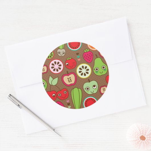 Fruit Kitchen Pattern Ronde Sticker (Envelop)