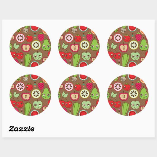 Fruit Kitchen Pattern Ronde Sticker (Vel)