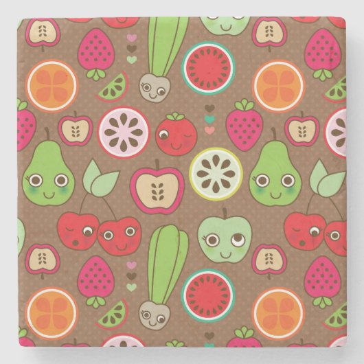 Fruit Kitchen Pattern Stenen Onderzetter (Voorkant)