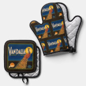 Fruit Label Sinaasappels op zwart Ovenwant & Pannenlap Set (Voorkant / Achterkant)