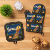 Fruit Label Sinaasappels op zwart Ovenwant & Pannenlap Set (Top down)