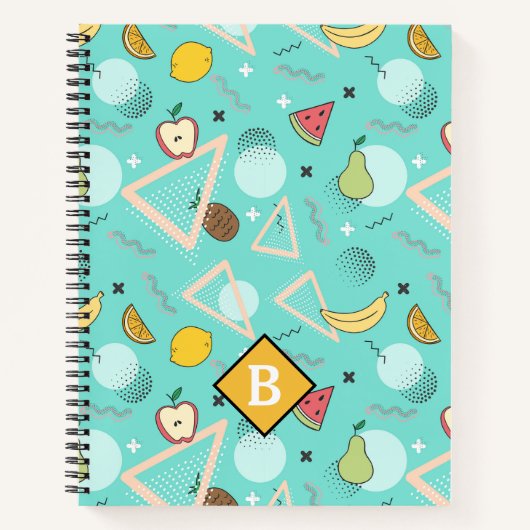 Fruit Memphis Aqua Pattern School Notitieboek (Voorkant)