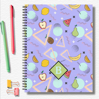 Fruit Memphis Paarse Patroon School Notebook Notitieboek