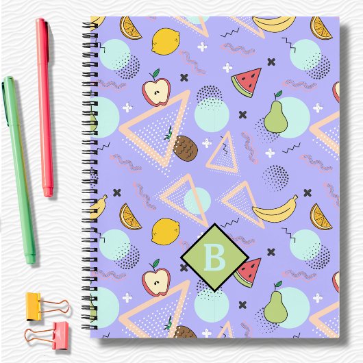 Fruit Memphis Paarse Patroon School Notebook Notitieboek