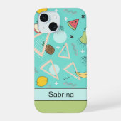 Fruit Memphis Patroon Aqua iPhone 15 Case (Achterkant)