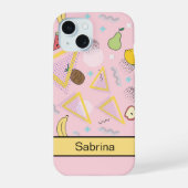 Fruit Memphis Patroon Roze iPhone 15 Case (Achterkant)