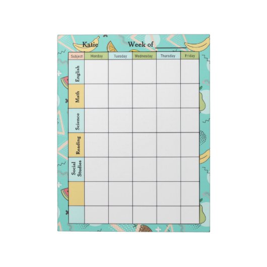 Fruit Memphis Pattern Homework Assignment Notitieblok (Linkerzijde)