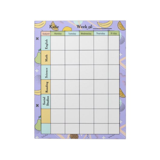 Fruit Memphis Purple Homework Assignment Notitieblok (Linkerzijde)