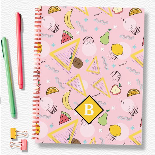 Fruit Memphis Roze Patroon School Notebook Notitieboek