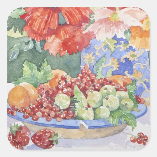 Fruit on a plate 2014 vierkante sticker (Voorkant)