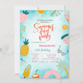 Fruit, Palm Leaf Pool Summer Birthday Party Kaart (Voorkant)