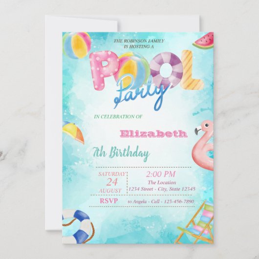 Fruit, Palm Leaf Pool Summer Birthday Party Kaart (Voorkant)