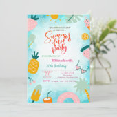 Fruit, Palmblad Zwembad Zomer Verjaardagsfeestje Kaart (Staand voorkant)